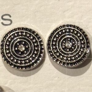 Silver and Black Round Stud Earrings